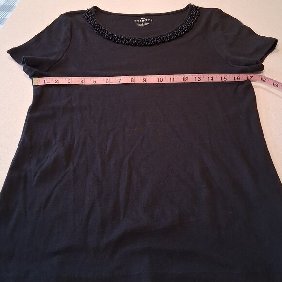 Talbots Black Beaded Puma Cotton Tee Women's Size L - Picture 10 of 13